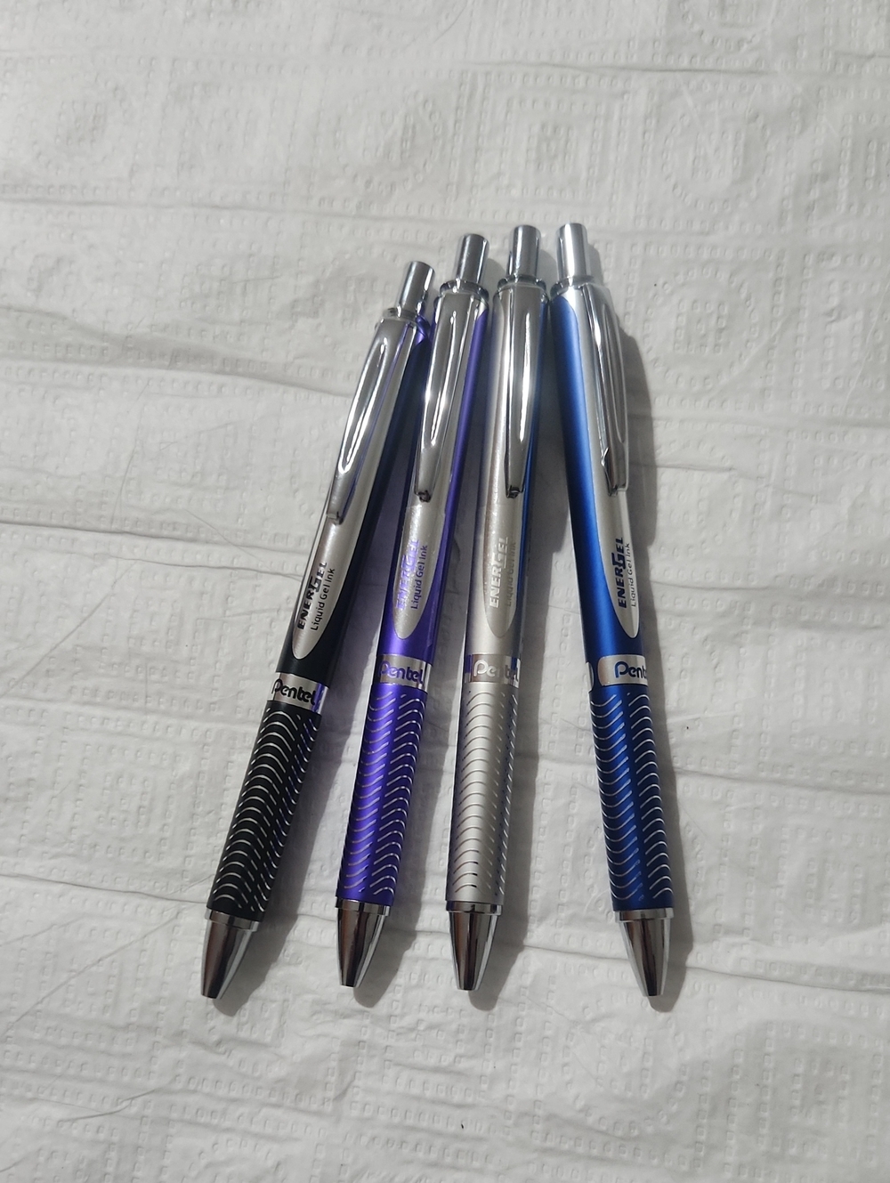 Pen Pentel EnerGel Alloy Rollerball Gel Ink Purple Silver Black Blue LOT 4 color